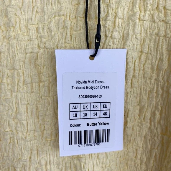 Showpo US 14 Novida Midi Dress Butter Yellow Textured Bodycon Cocktail Stretch - Picture 6 of 10